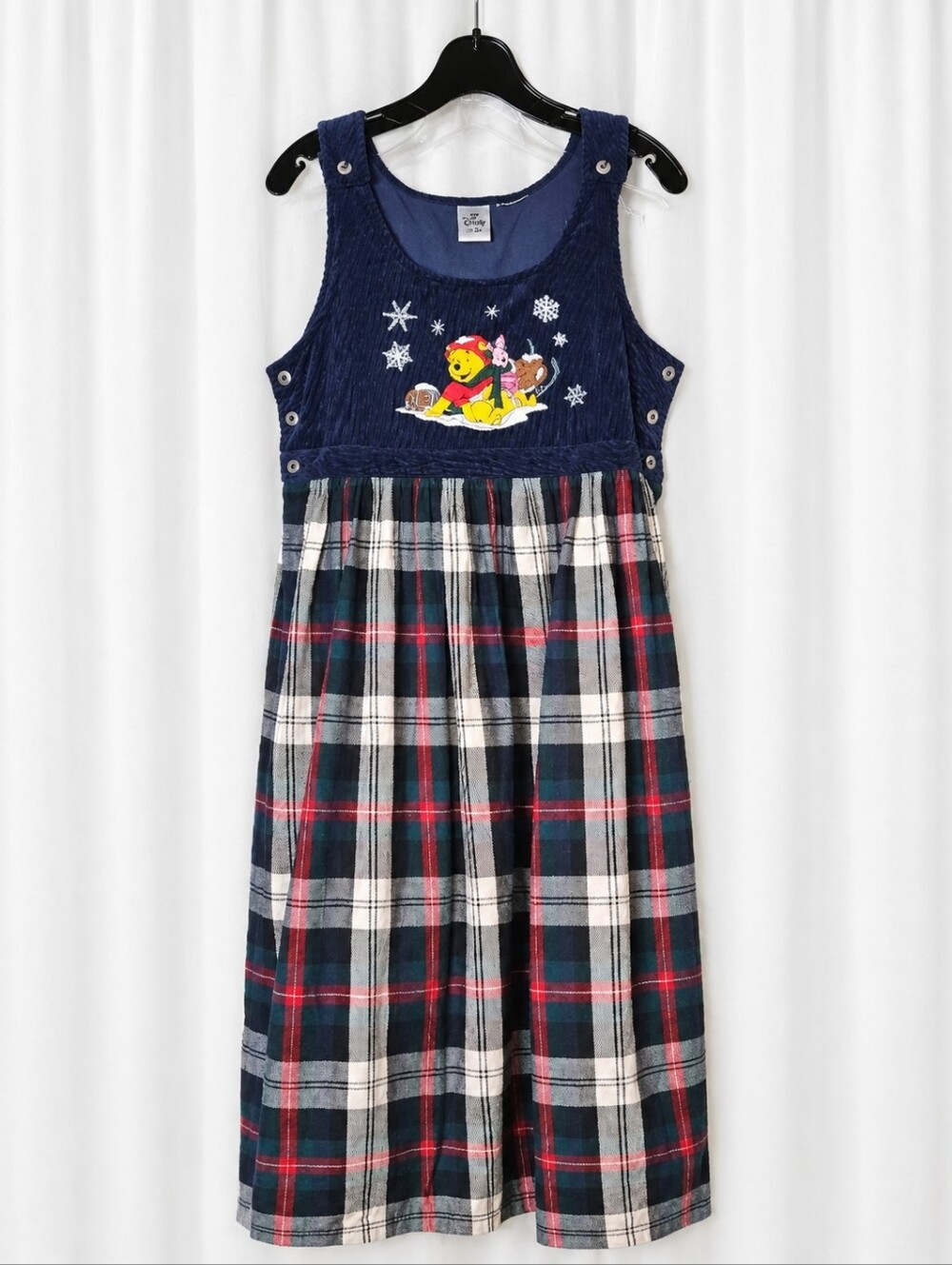 Vintage Disney Store Pooh Piglet Corduroy Nordic Plaid Pinafore Jumper Dress